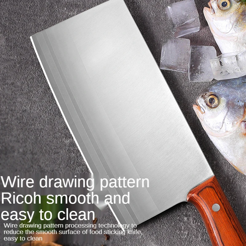 

Spot Kitchen Knife Chinese Cutting Dual-Use Color Wooden Handle Chef Kitchen Knife Three-Layer with Steel in the Middle