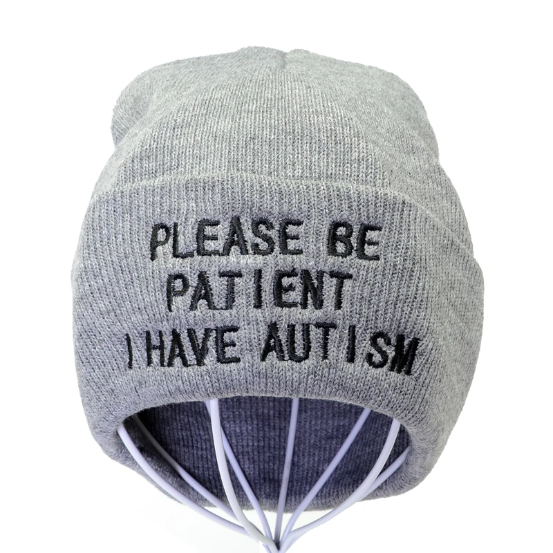 Пожалуйста будьте терпеливы женская вязаная шапка с буквами аутизма зимние
