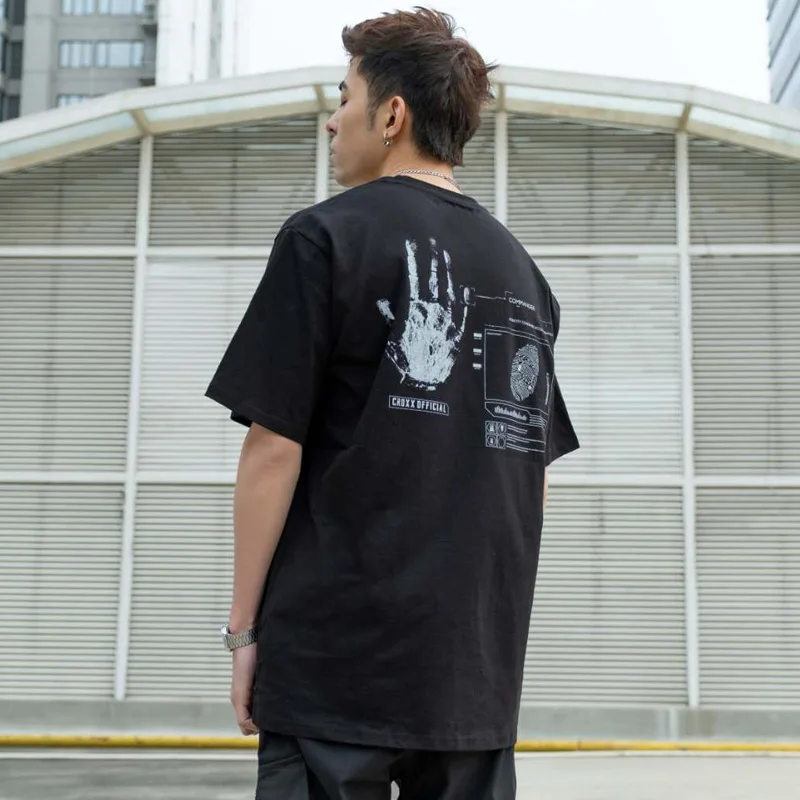 Мужская хлопковая футболка CROXX Techwear черная в стиле хип-хоп панк - купить по