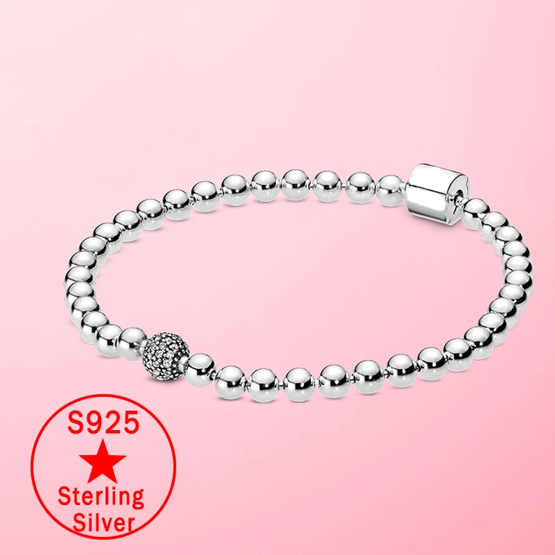 

Pulsera de Plata de ley con cuentas de para mujer, Brazalete de Regalo para Chicas Mamcentes, Joyeria Fina, 925 silver