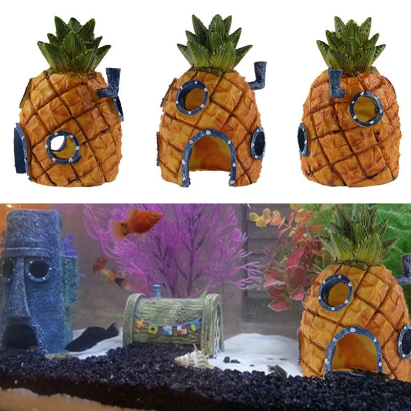 

Aquarium Decoration Cartoon Pineapple House Fish Tank Ornaments Underwater Fish Hiding Play Shrimp Nest Aquarium Accessories