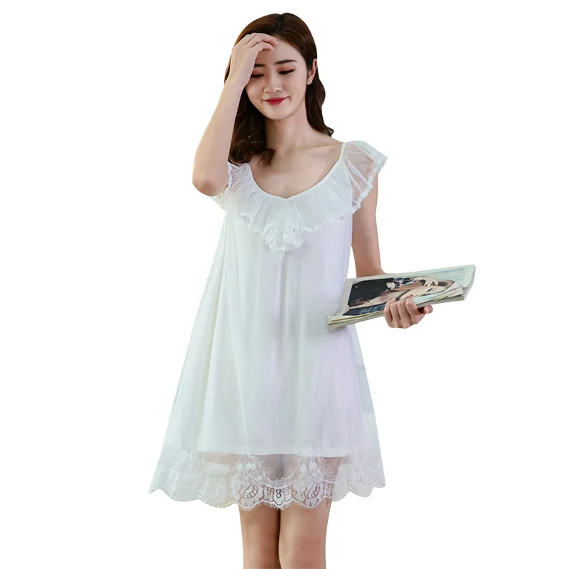 

Spring and Summer Suspenders Sexy Lace Casual Cool V-neck Plus Size Pajamas Modal Palace Style Casual Home Service