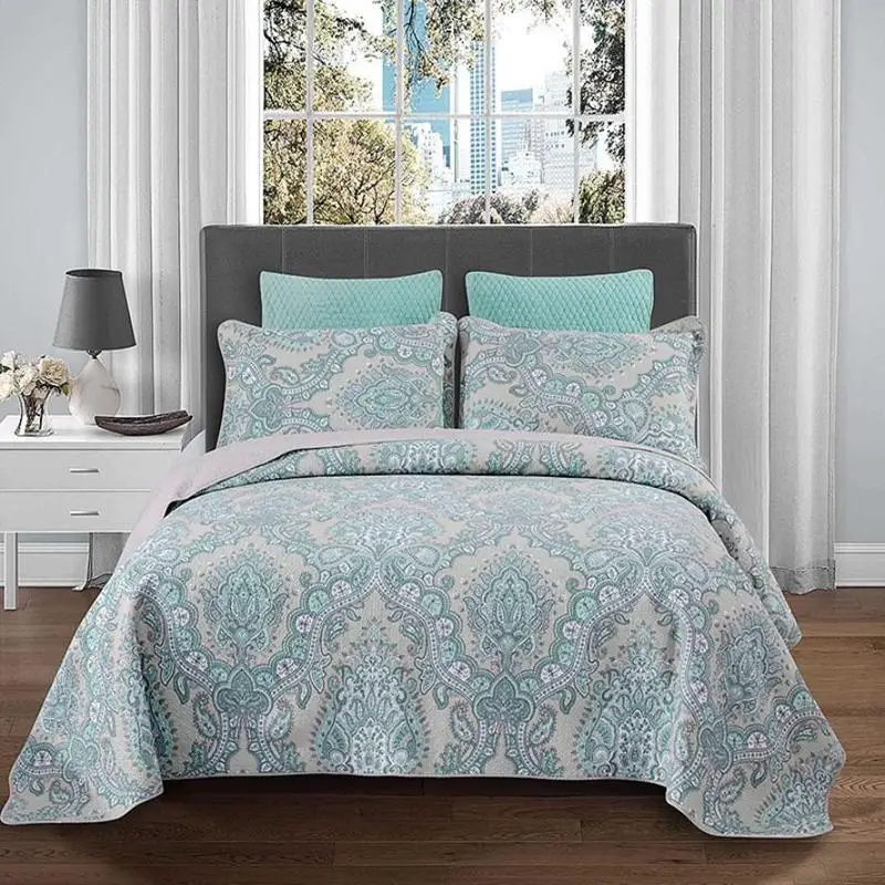

38 1pc Bed cover+2pcs Pillowcase Blue and white porcelain style Bedspread Aristocratic court Bedding set Quilting Blanket Quilt