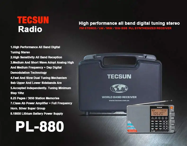 TECSUN PL-880 портативный радио полный диапазон с LW/SW/MW SSB PLL режимы FM(64-108 МГц) 87,5-108 МГц(Германия) Интернет стерео радио