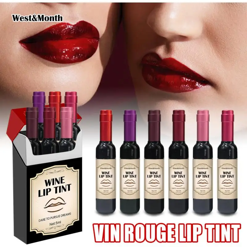 

6 Colors Liquid Lipstick 5ml Red Wine Bottle Lipstick Set Waterproof Long Lasting Moisturize Non-stick Red Sexy Cosmetic Tools