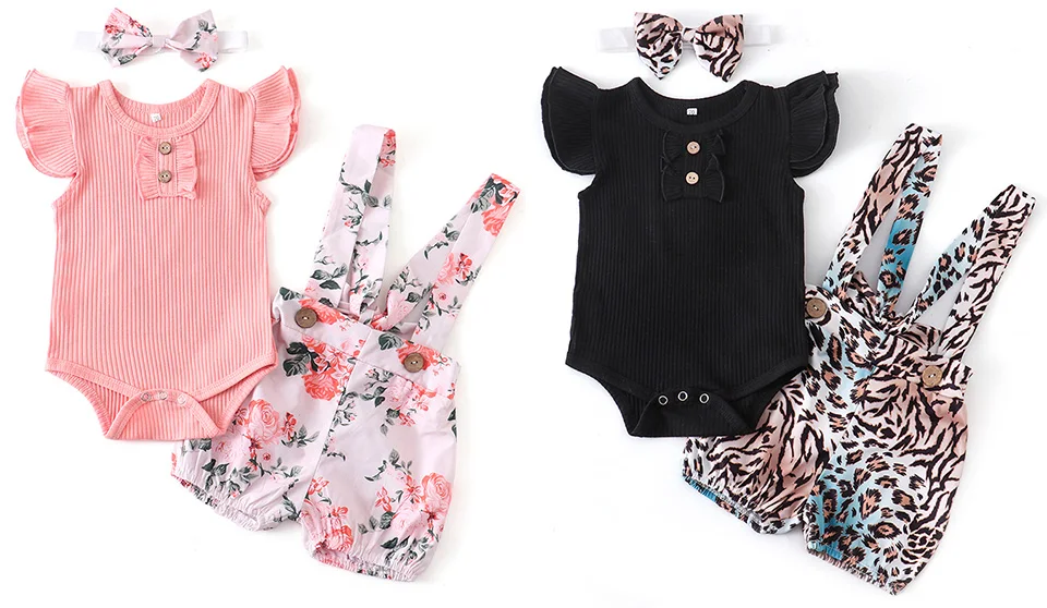 Newborn Baby Girl Clothes Set Summer Infant Outfits Solid Color Romper Flower Shorts Headband Fashion 3Pcs For Toddler Clothing baby clothes in sets	