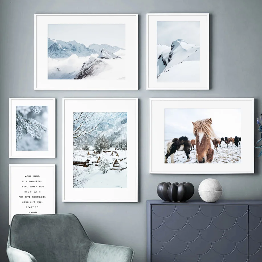 

Alps Ice Mountain Smog Pine Forest Horse Wall Art Canvas Painting Nordic Posters And Prints Wall Pictures For Living Room Decor