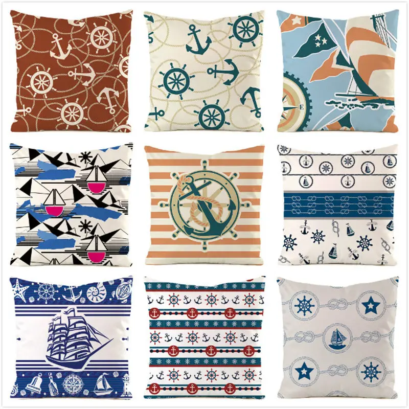 

45cm*45cm navigational rudder mark imitated silk fabric throw pillow covers couch cushion cover home decorative pillows