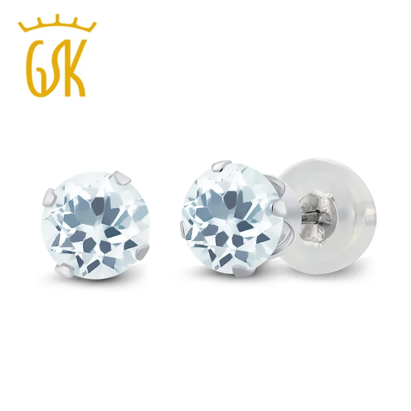 Драгоценный Камень Королевский 10K белое золото Небесно Голубой Аквамарин 4 Prong