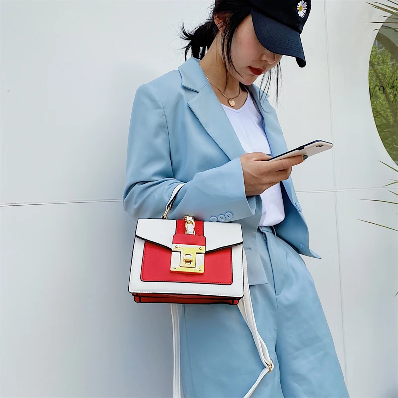

purses and handbags Fashion panelled PU leather contrast women's luxury brand handbag bags for women 2021 sac a main femme
