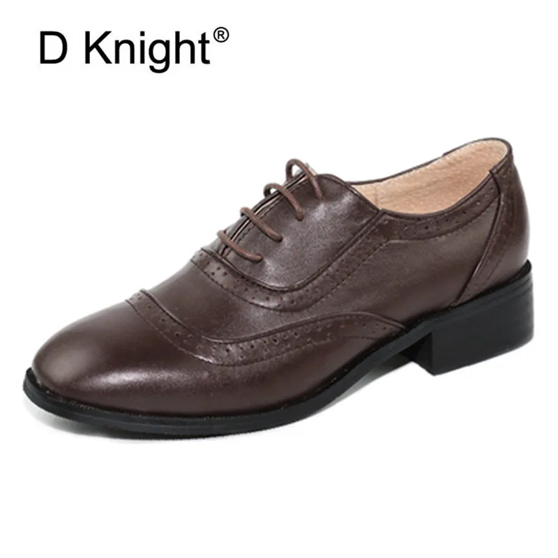 100% Genuine Cow Leather Casual Designer Women Brogues Flat Shoes Vintage Lady Flats Handmade Oxford For 2020 | Обувь