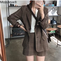mozuleva two piece plaid blazer suit women single breasted jacket pencil skirt women skirt suit casual blazer set 2021 autumn