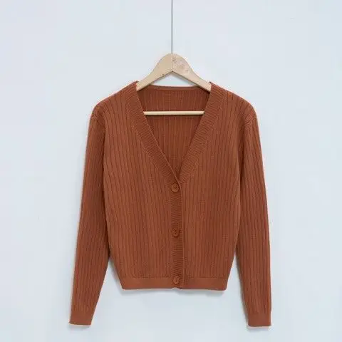 Коричневый Vangull женский кардиган свитер Трикотаж однобортный Повседневный v-образный вырез однотонный Свободный вязаный кардиган верхняя одежда зима горячая распродажа - Цвет: Коричневый