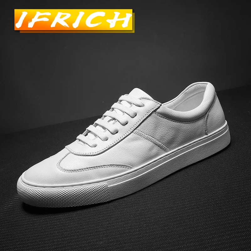 

Best Selling Genuine Leather Sneakers For Men White Youth Casual Shoes Fashion Adult Casual Shoes Lace Up Flats Footwear Mens