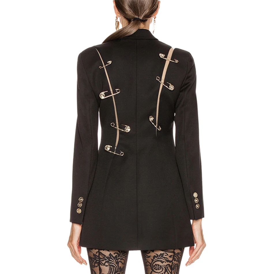 

2021 New Arrival Blazer Dress Women'S Black Sexy V-Neck Long Sleeve Metal Button Mini Dress Bodycon Fashion High Street Dress