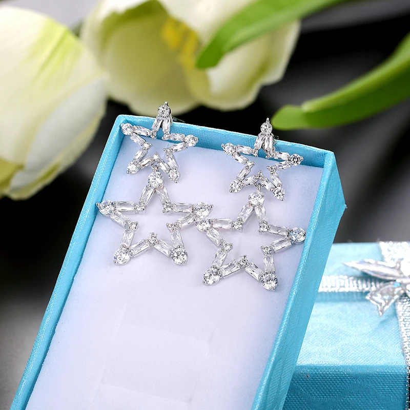 Простые серьги стразы с пятиконечными звездами для женщин женские со