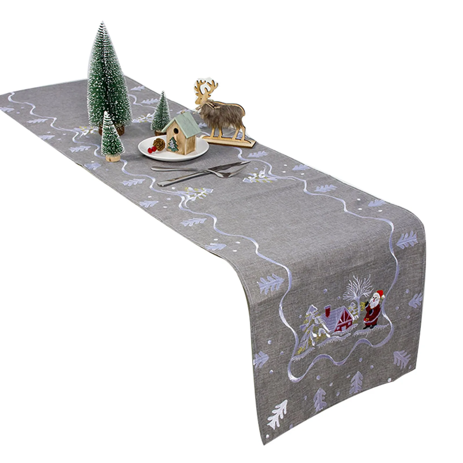 

Christmas Decorations Fabric Santa Claus Embroidery Table Runner Christmas Restaurant Tablecloth LAD-sale