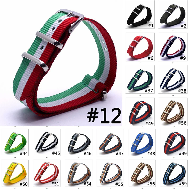 

16mm 18mm 20mm 22mm 24mm Army Sports Nylon Fabric Belt Accessories Belt Buckle Watch Strap Woven Fiber Watchbands