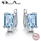 Женские серьги-клипсы с голубым топазом, из серебра 925 пробы с квадратным кубическим цирконием, Модные Изящные ювелирный камень, подарок на свадьбу