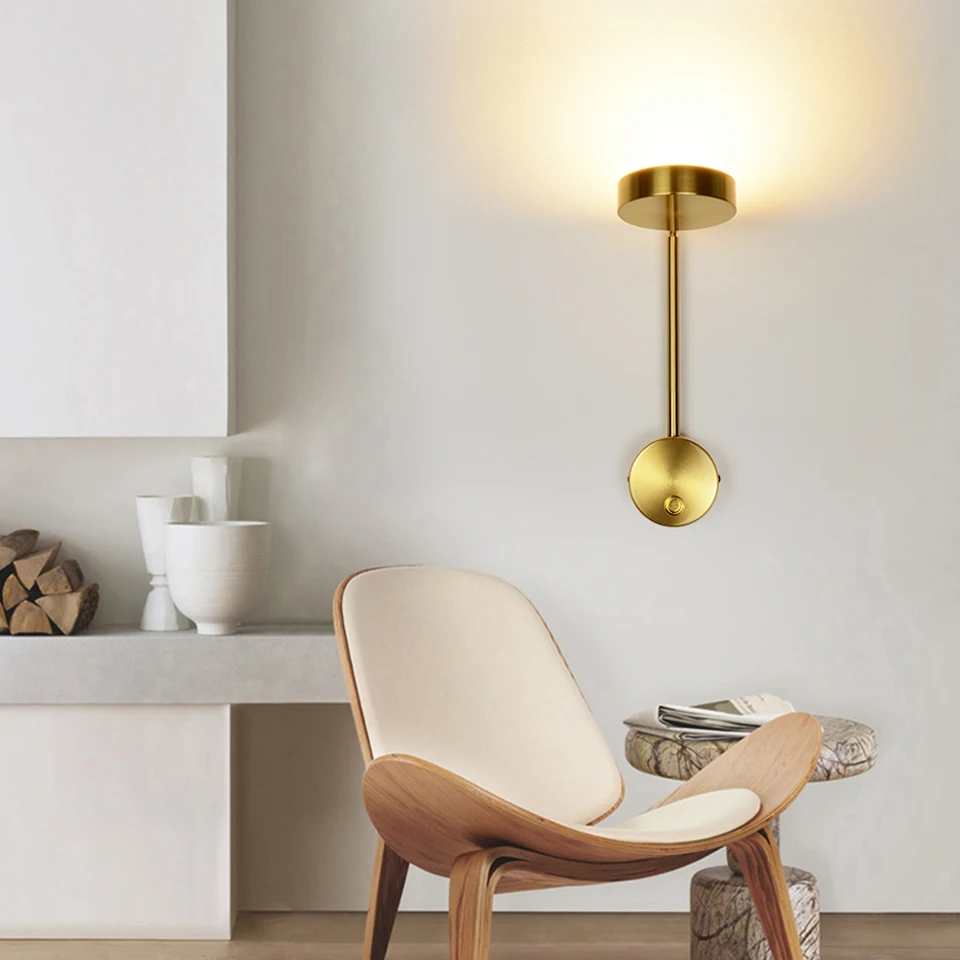 

LED Wall Lights Modern Minimalist With Switch 9W Indoor Wall Lamps Aisle Beside Room Lighting Adjustable angle Golden Art Sconce