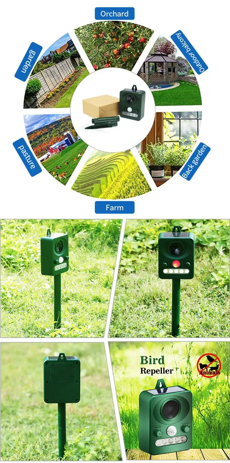 На открытом воздухе отпугиватель животных на солнечных батареях ультразвуковой