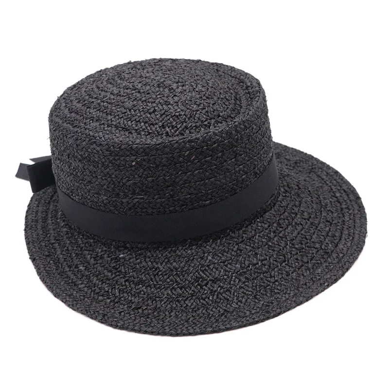 

202006-gaoda-raffia grass black Irregular brim bowknot sun hat men women leisure visors cap
