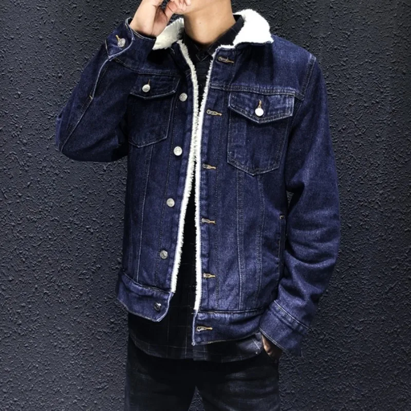 2020 зимняя джинсовая куртка мужская повседневная Флисовая теплая Толстая Бомбер