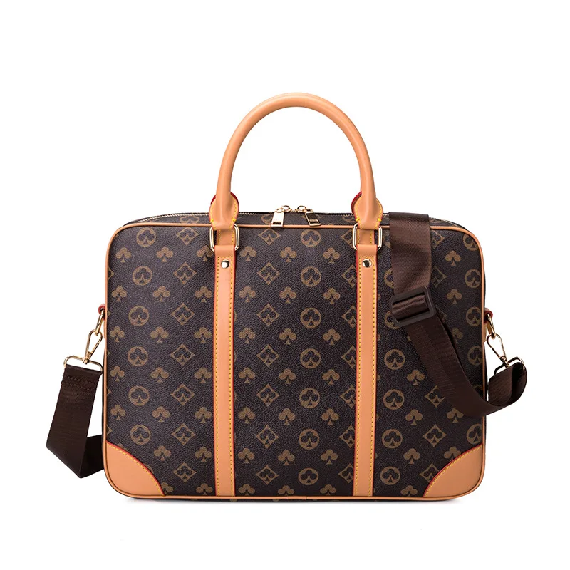 

Printed Leather Business Briefcase Men Women Messenger Bag 14 inches Laptop Shoulder Bag Fashion Crossbody Bags Computer Handbag