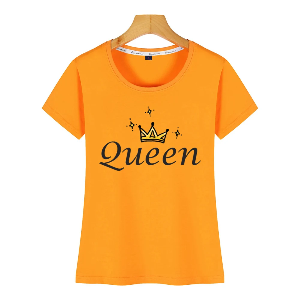 Женская хлопковая футболка с надписью король и королева|Футболки| |