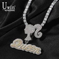 uwin csutom cursive letter with iced girl clasp custom name necklace tennis chain cubic zirconia fashion hiphop jewelry