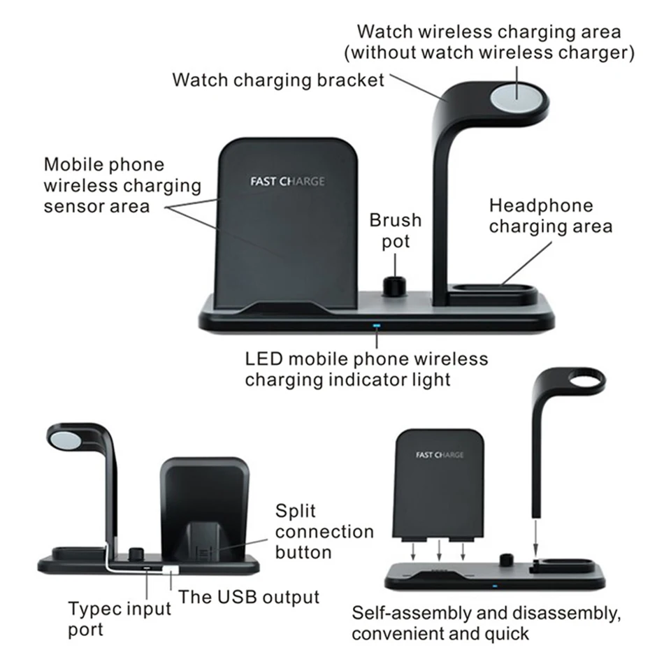 Беспроводное зарядное устройство Qi для iPhone AirPods Apple Watch зарядная док станция Series