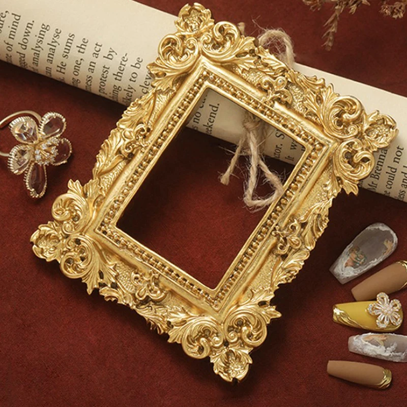 Золотая фоторамка в стиле ретро украшение для ногтей дома фотография фоновая