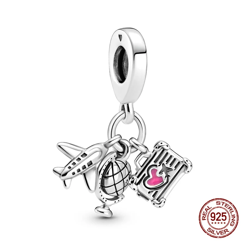 

100% Real 925 Sterling Silver Charm Airplane Globe Fit Original 3mm Bracelet&Bangle Making Fashion DIY Jewelry For Women