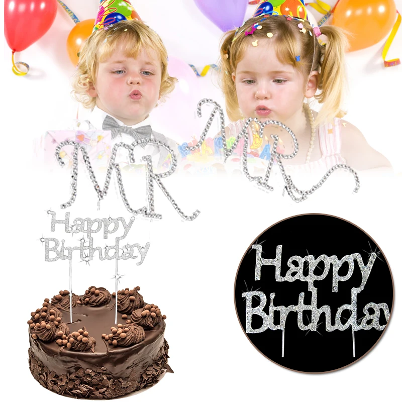 С Днем Рождения вставка для торта с днем рождения украшением в виде кристаллов