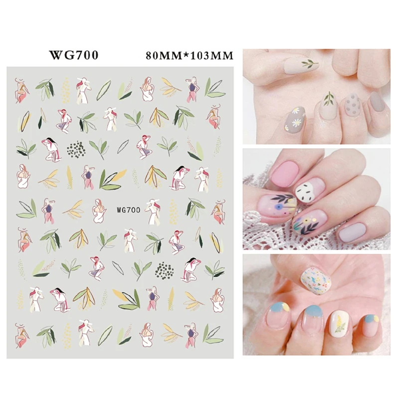

12 Styles Color Nail Sticker Abstract Character Leaf Graffiti Cherry Nail Design Manicure Decoration Sticker Nail Art DIY Tool
