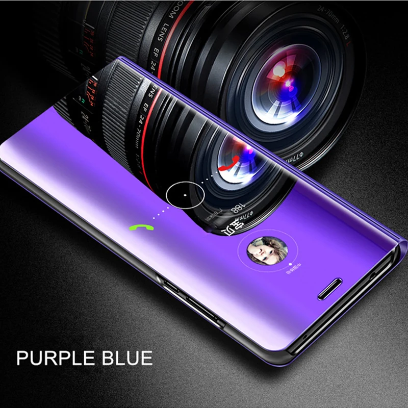 Purple blue Роскошный зеркальный флип-чехол для телефона iphone 7 8 X XS XR 11 прозрачный зеркальный флип-чехол для iphone 11 XS Max 5 5S SE 6 6S Plus - Цвет: Purple blue