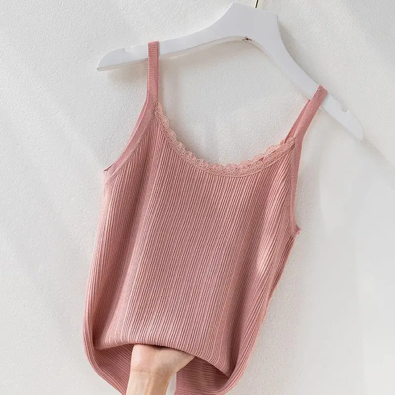 

Women 2021 Summer Fashion Solid Color Knitted Vest Tops Female O-neck Camisole Tops Ladies Thin Slim Sleeveless Tops L212
