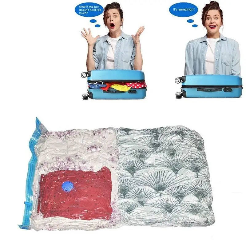 

Vacuum Storage Bag for Clothes With Valve Transparent Border Folding Compressed Organizer Travel Space Saving Seal Packet Home