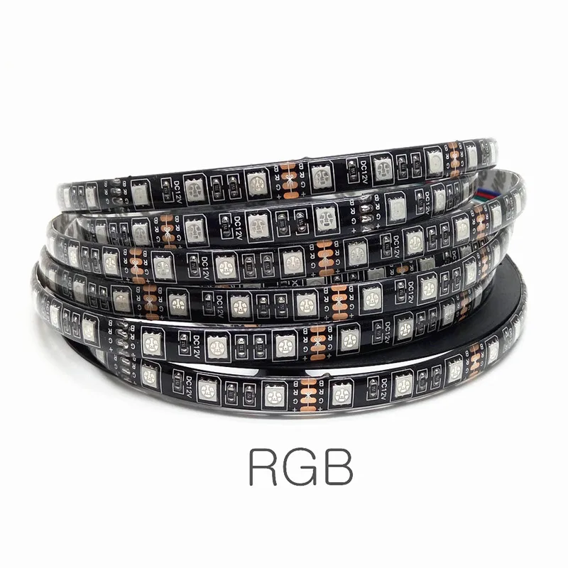 RGB 12 V Светодиодный светильник RGB PC 5050 Черный PCB DC 12 V 5M 60 светодиодный/m PC водонепроницаемый гибкий светильник светодиодный ленточный декоративный светильник - Испускаемый цвет: RGB