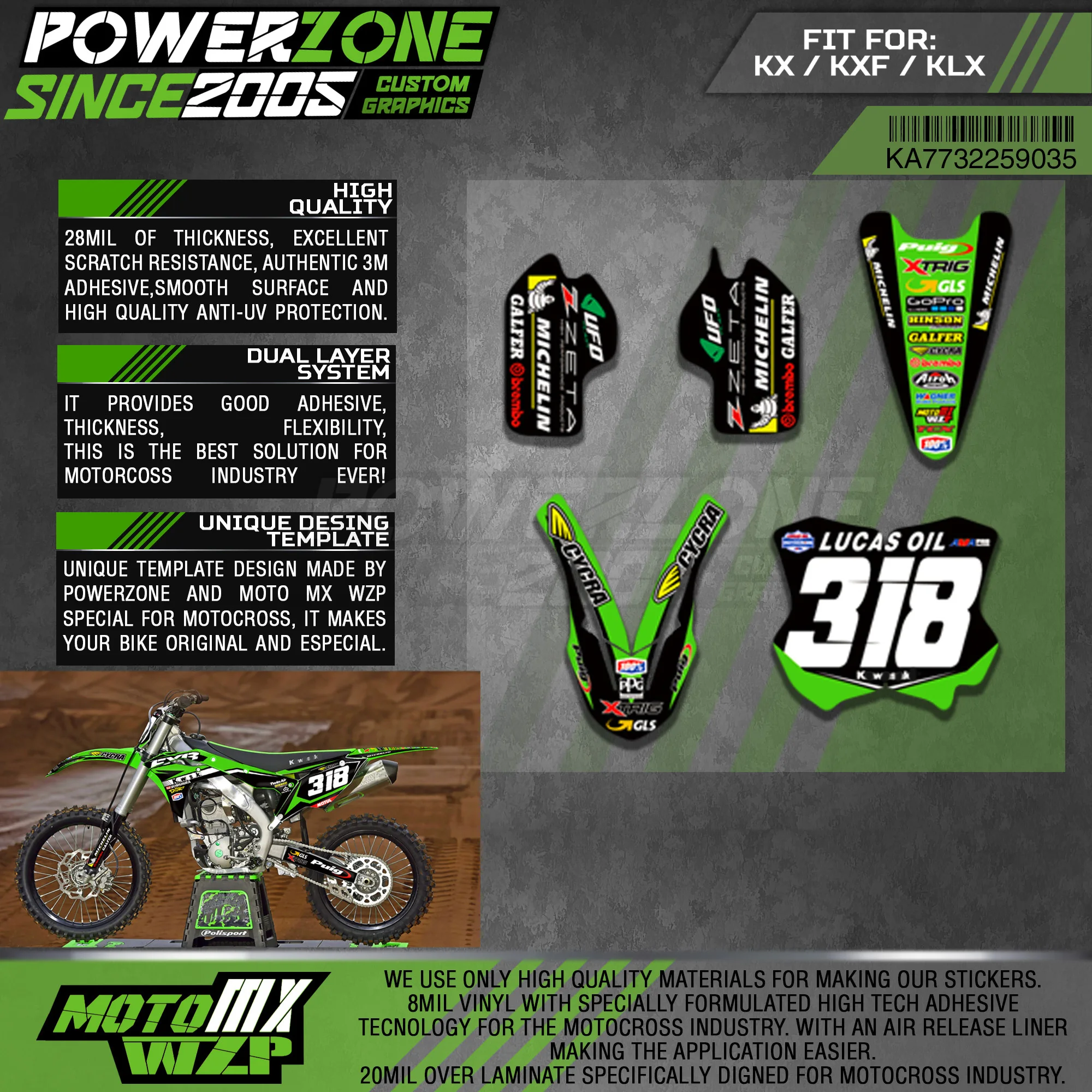 Набор наклеек PowerZone для Kawasaki 2017-2018 KX250F 2016-2018 KX450F 35 3 м | Автомобили и мотоциклы
