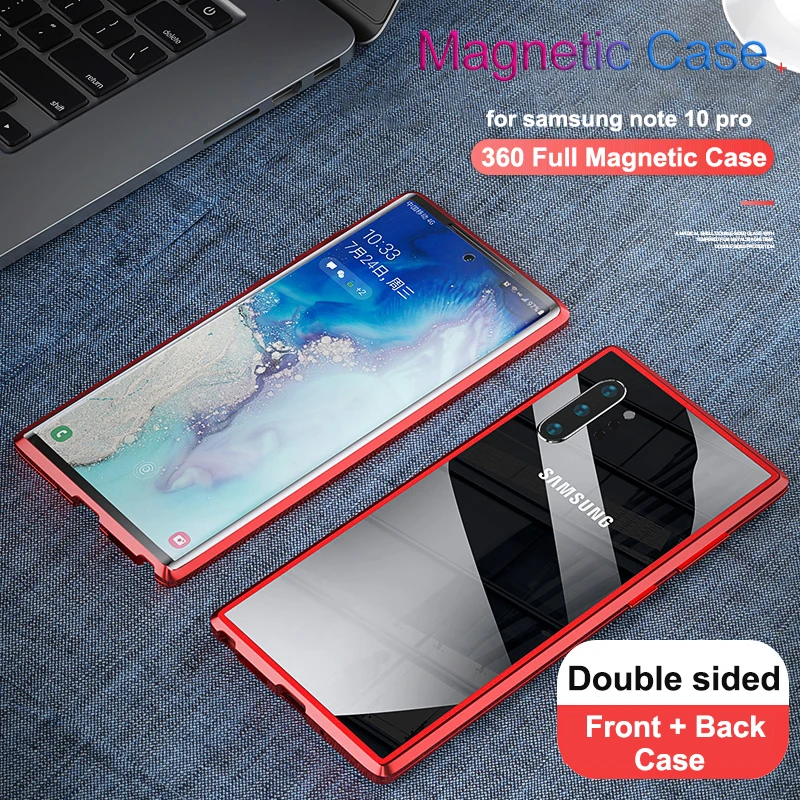 Магнитный чехол для Samsung Galaxy Note 10 Plus Pro защитный двухсторонний из закаленного