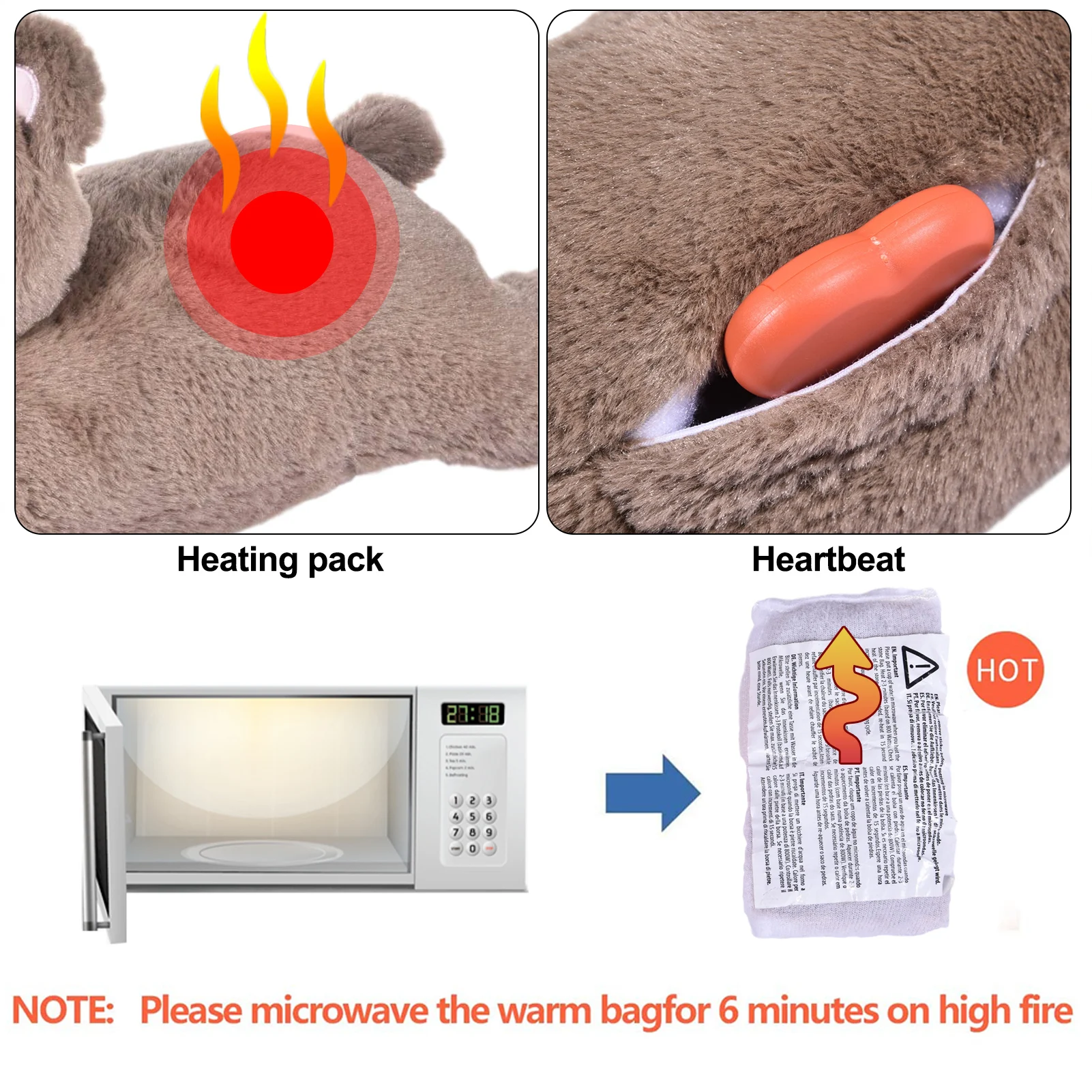 

Heart Beat Soothing Heating Plush Doll Sleep Dog Toy Plush Toy Comfortable Behavioral Training Aid Toy For Dogs Cats