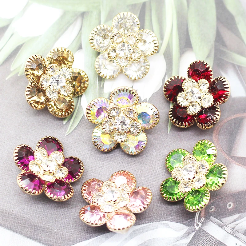 

5pcs/lot 21MM Flower Type Alloy Rhinestone Button Suitable for All Kinds of Clothing and Wedding Decoration