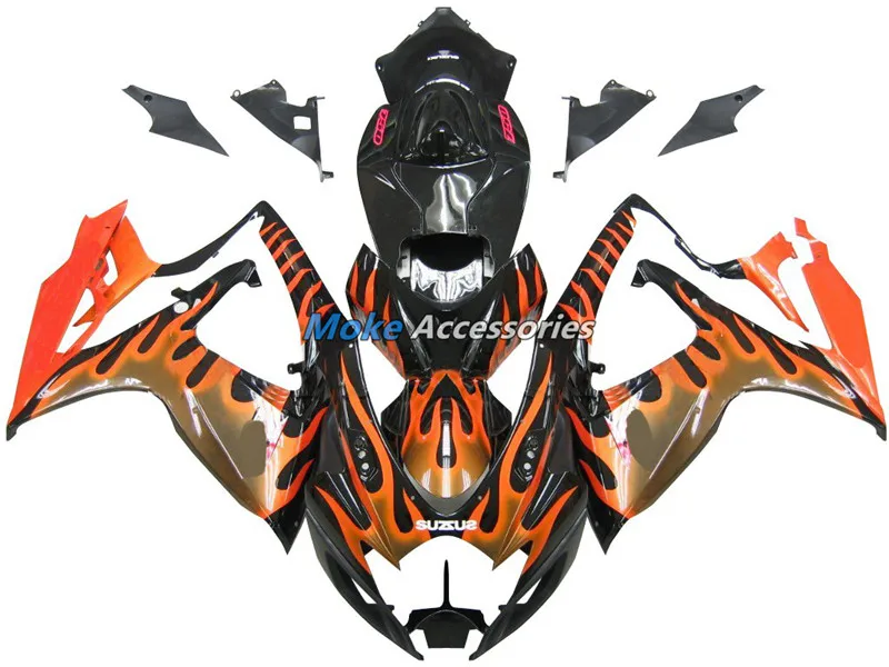 

Motorcycle Fairings Kit Fit For gsxr600/750 2006-2007 Bodywork Set High Quality ABS Injection NEW Black Orange Flame