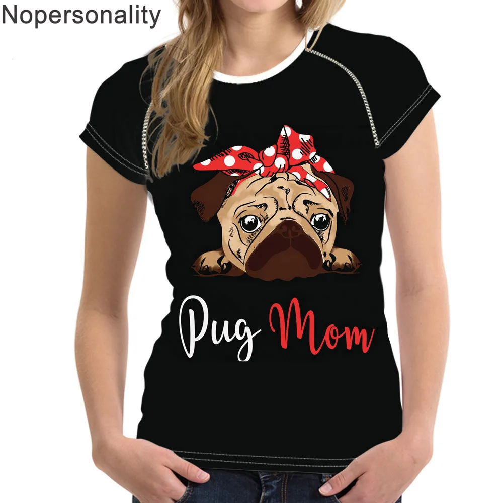 

Футболка Nopersonality женская с коротким рукавом, эластичная Повседневная рубашка с принтом мопса, черный цвет, на лето