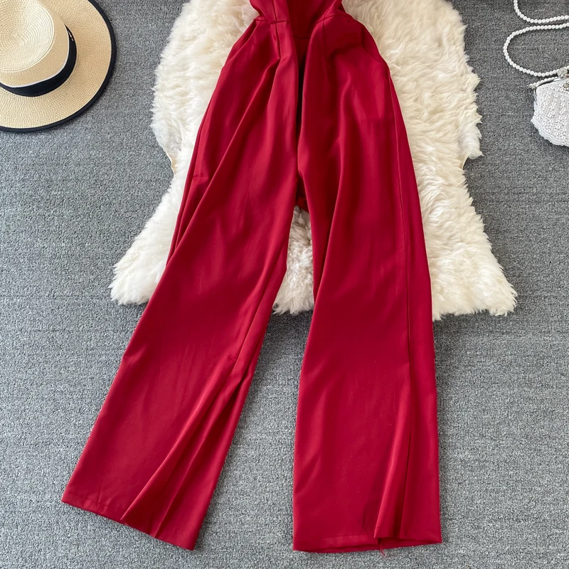 

Amolapha Women Fashion Beach Style Suspanders Strap Jumpsuit Playsuit Sexy Solid Color High Waist Loose Sling Overal Romper