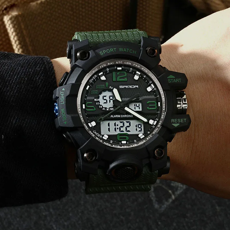 

SANDA Mens Sports Watches Luxury Brand Dive Quartz Digital Military Sport LED Waterproof Watch Men Relogio Masculino Kol Saati