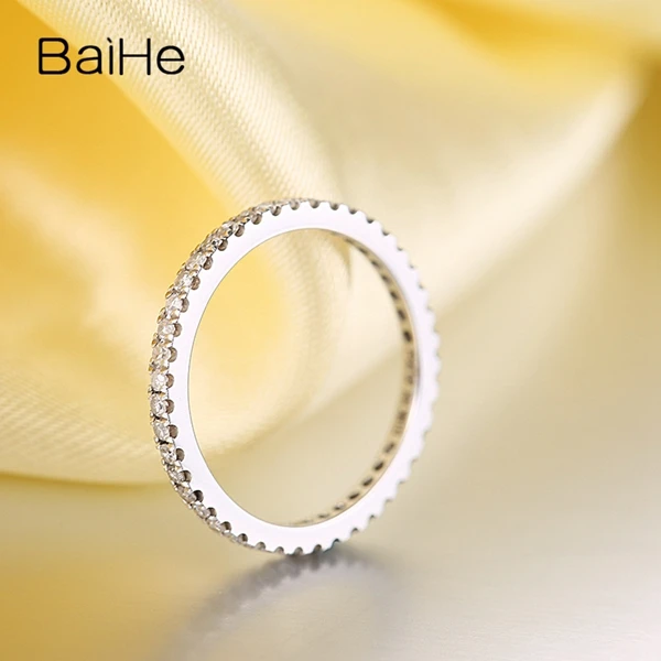 BAIHE 0.33ct SI/H Кольцо с натуральными бриллиантами, 18 к белое золото, обручальное кольцо, полное вечное ювелирное изделие, Размер США 5,5, подарочное кольцо