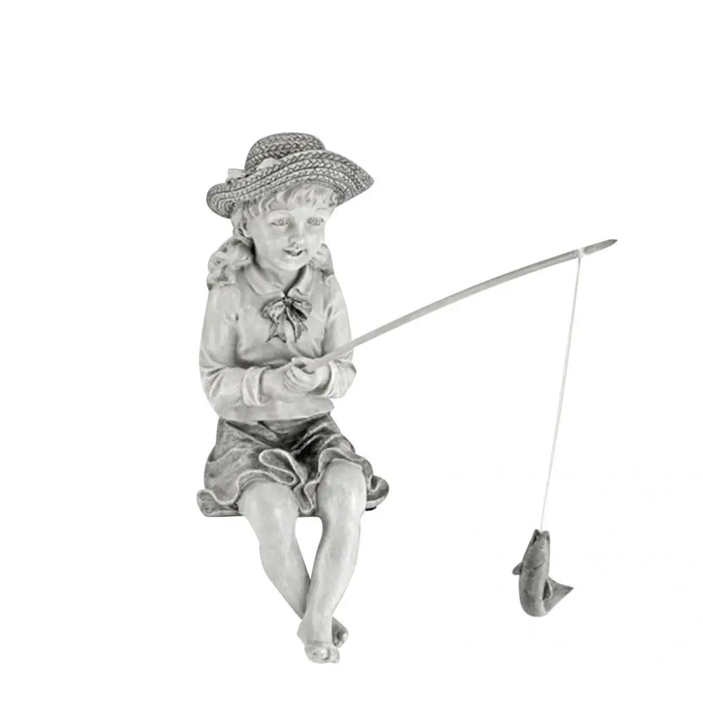 

Resin Attractive Vivid Art Statue Resin Figurine 2 Styles Fishing Kid Figurine Versatile Outdoor Decoration