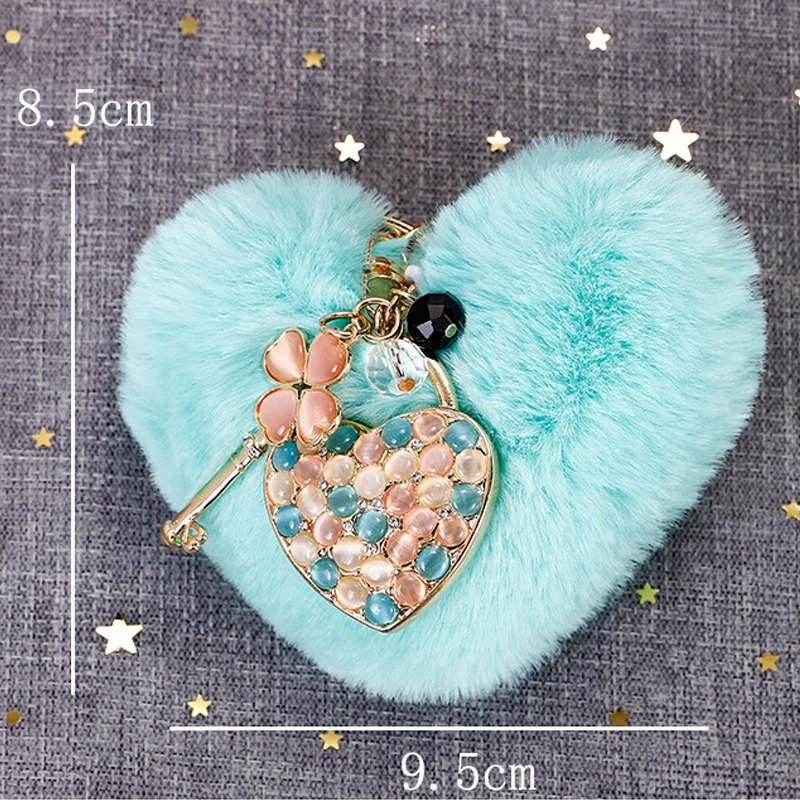 

Love Pompom Keychain For Women Opal Mosaic Four Leaf Clover Bag Ornaments Car Accessories Keychains Soft Llavero Mujer Keyring